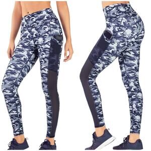 Fabletics On-the-Go High-Waisted Legging Navy Camo Size XS Mesh Panels Pockets